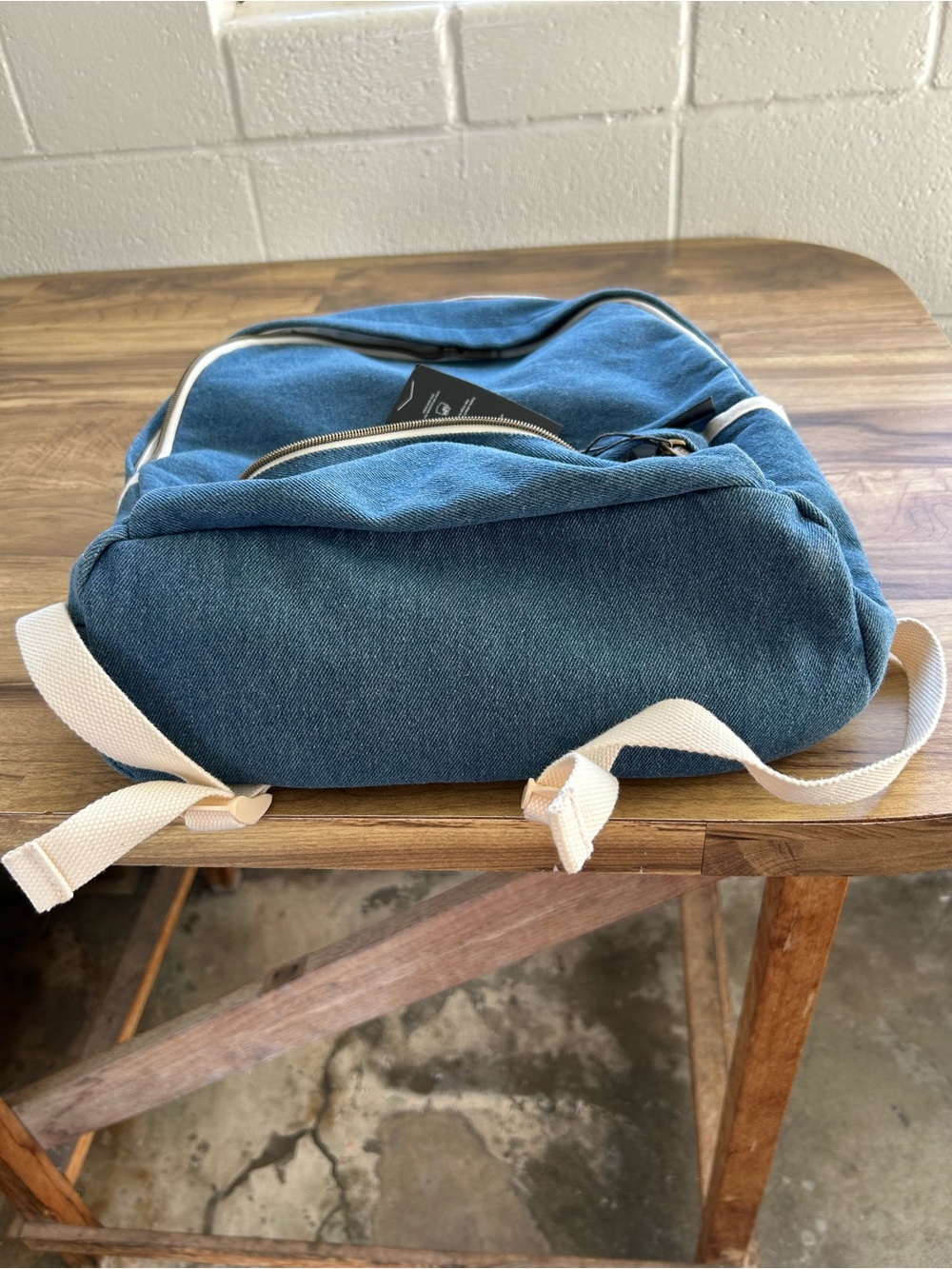 Casual Blue Canvas Men's Backpack with Cream Straps